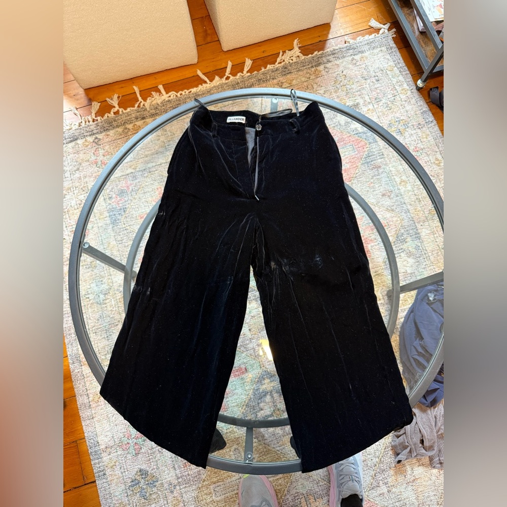 Jil Sander Black Velvet Wide Leg Pants | High Waist | Designer
